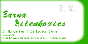 barna milenkovics business card